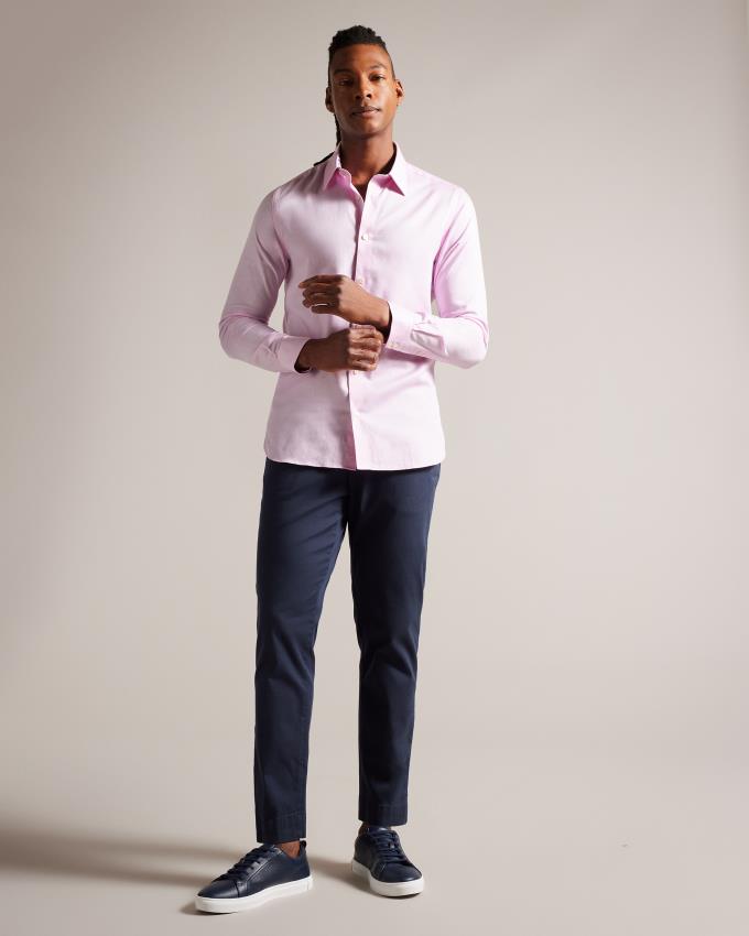 Chemises Ted Baker Long Sleeve Herringbone Rose Clair Homme | IFT-75913748